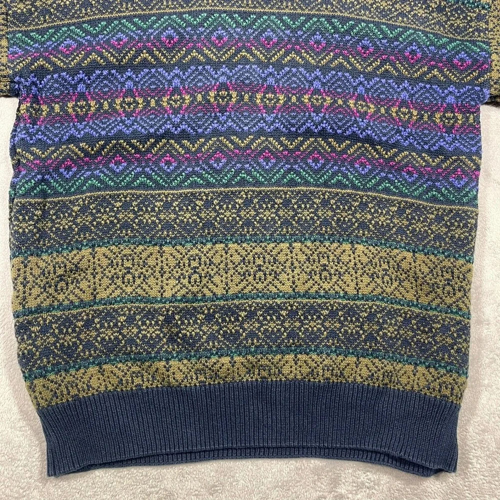 Vintage 90s Nautica Sweater Mens L Geometric Fair Isle Cotton Hong Kong